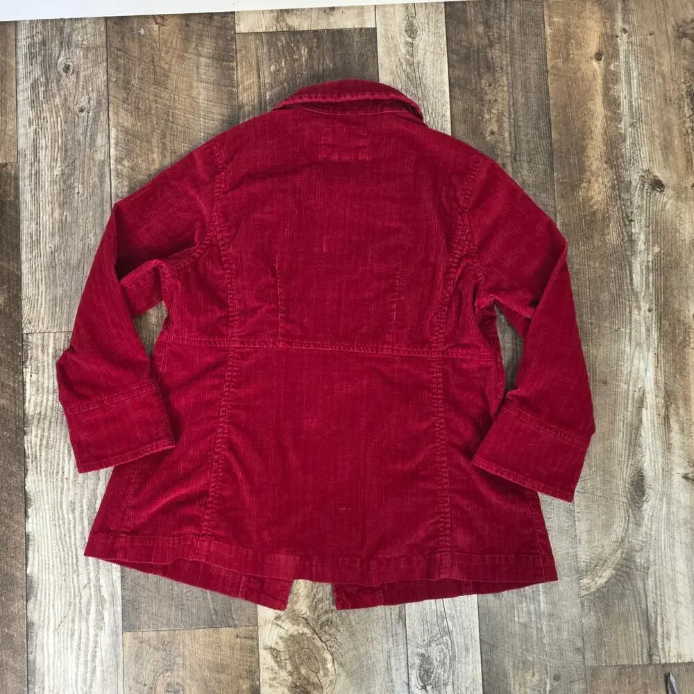 Y2K Red Corduroy Jacket Double Zip Military Utility Coat Plus Size 1X